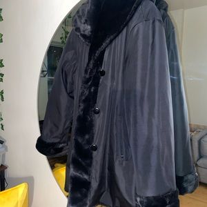 Dennis Basso XL thick warm black winter coat with fur